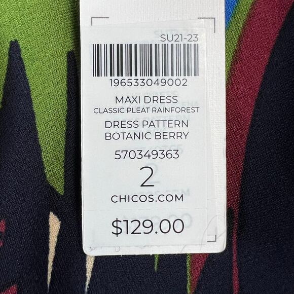 CHICO'S Classic Pleat Rainforest Sleeveless Botanic Berry Maxi Dress Size 2 = 12 - Picture 12 of 14
